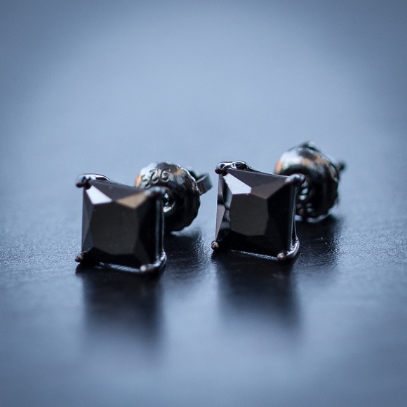 Hip Hop Black Onyx Diamond Stud Earrings - Picture 2 of 4